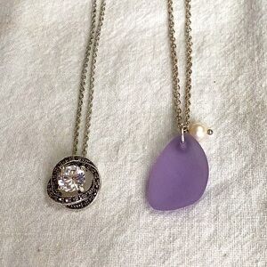 FINAL SALE PRICE 2 Piece Necklace Set - Beach Glass & Marcasite
